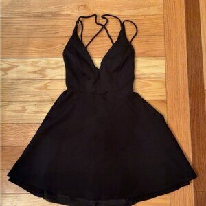 Lulu's Black Plunge Neck Mini Dress
